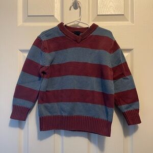 GAP Boys V-Neck Sweater - Blue and Burgundy Stripes
